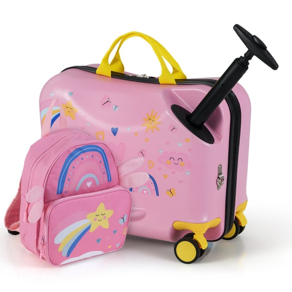 Børne Rejsetaske Sæt, 18" Ride-On Hardshell Kuffert og 12" Rygsæk, Lys Pcmk , Star