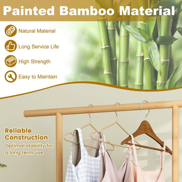Vaateripustin, bambu 2-in-1 vaatteiden ripustusteline, 100x33x172 cm, luonnollinen , Star