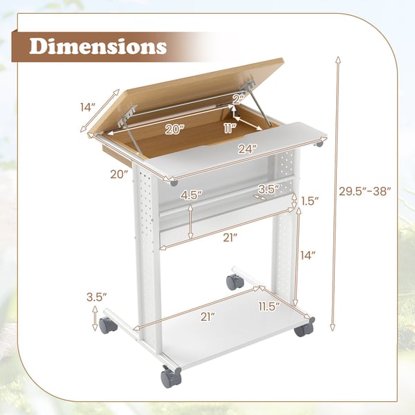 Rullende Skrivebord, C-formet Computervogn, Naturlig , Star