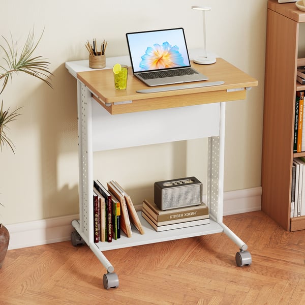 Rullende Skrivebord, C-formet Computervogn, Naturlig , Star