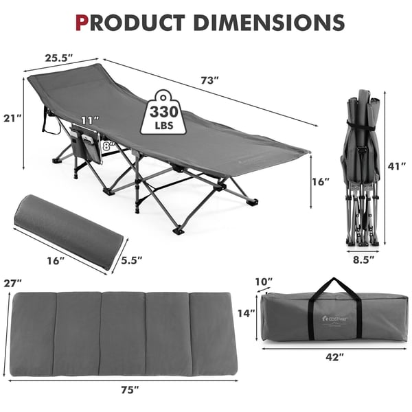 Camping seng, 185x65x41-53 cm, Grå , Star