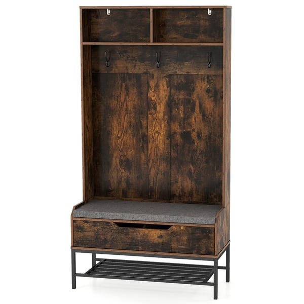 Garderobe, 175 cm høj Garderobe 4-i-1 frakkestativ med sædehynde og skoopbevaring, 90x38x170 cm, Sort , Star
