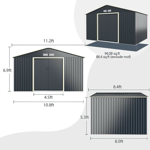 Ulkoilma varastorakennus, 340x255 cm, Harmaa , Star