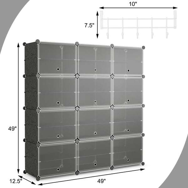 Skoskab med opbevaring, 124x32x125 cm, Sort , Star