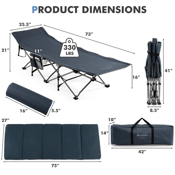 Sammenklappelig rejse-camping-seng, 185x65x41-53 cm, Blå/Grå , Star