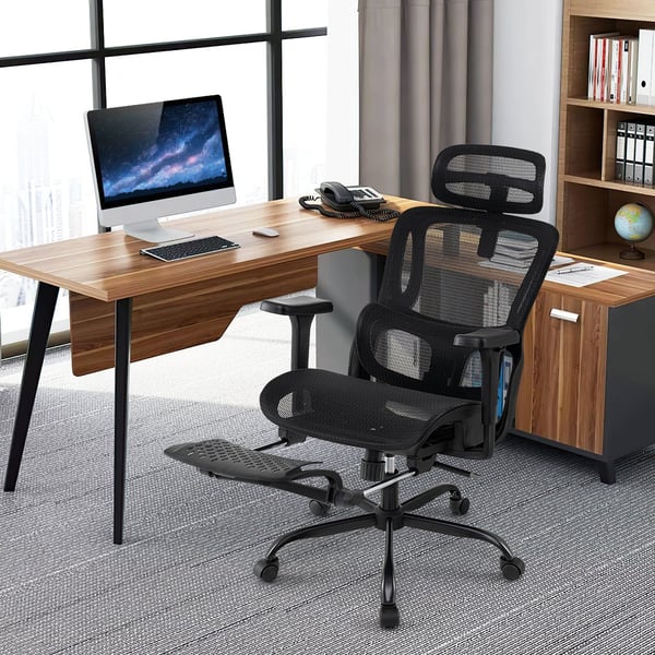 Toimistotuoli, ergonominen pyörivä tietokonetuoli kääntyvällä pääntuella, 75x66x113-120 cm, musta , Star