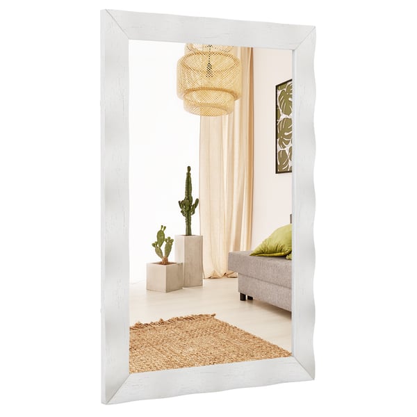 Seinäpeili, Maalaistyylinen seinäpeili kumipuusta, Rustiikkinen tyyli, 106x71 cm, Valkoinen , Star