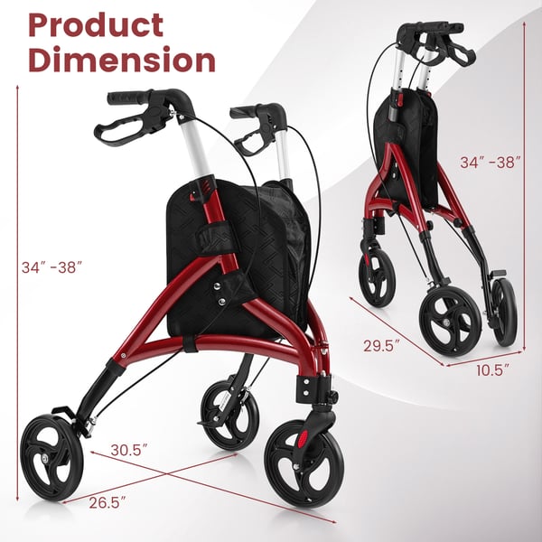 Rollator, 30,5x26,5x34-38cm, Rød , Star