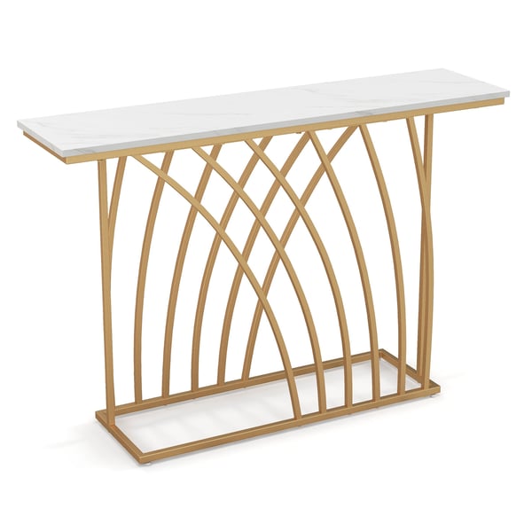Konsolbord, 48" Guld Konsolbord med Hvid Faux Marmor Bordplade, 48x12x31.5 tommer, Hvid og Guld , Star