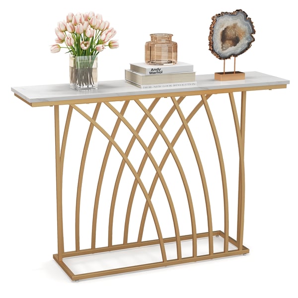 Konsolbord, 48" Guld Konsolbord med Hvid Faux Marmor Bordplade, 48x12x31.5 tommer, Hvid og Guld , Star