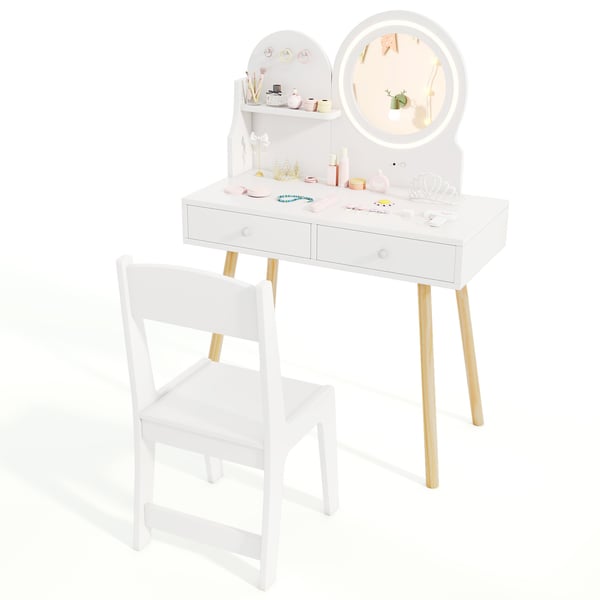 Børns Prinsesse Makeup Bord og Stol Sæt, 70x34x102 cm, Hvid , Star