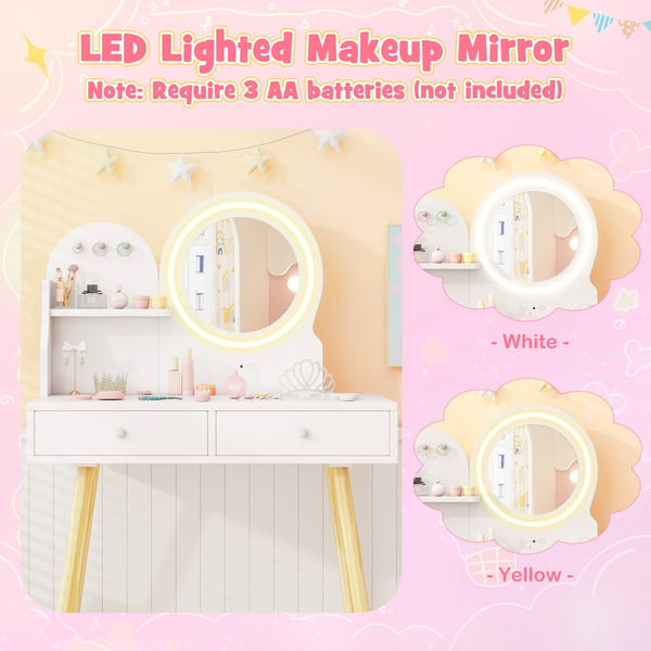 Børns Prinsesse Makeup Bord og Stol Sæt, 70x34x102 cm, Hvid , Star