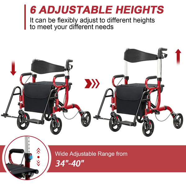 Rollator, 41x25x34-39cm, Röd , Star