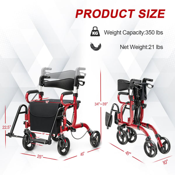 Rollator, 41x25x34-39cm, Röd , Star
