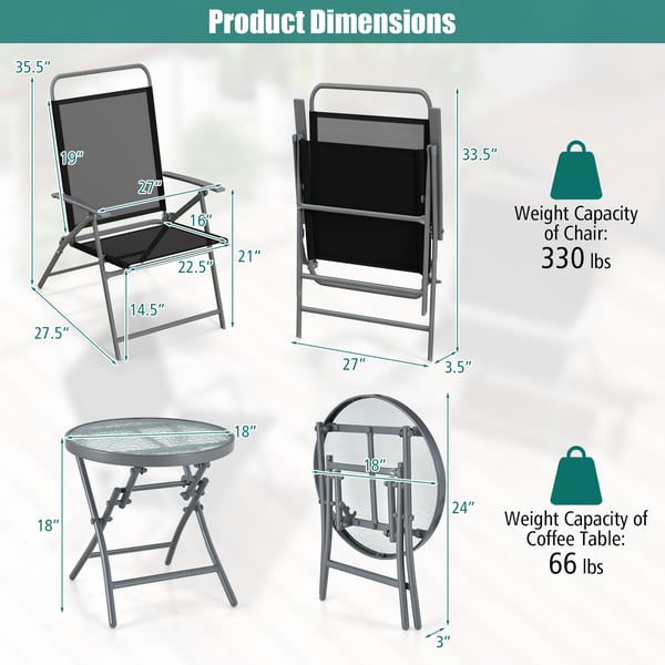 Terrasse foldestol sæt, 27,5x27x35,5 cm, Sort/Sølv , Star