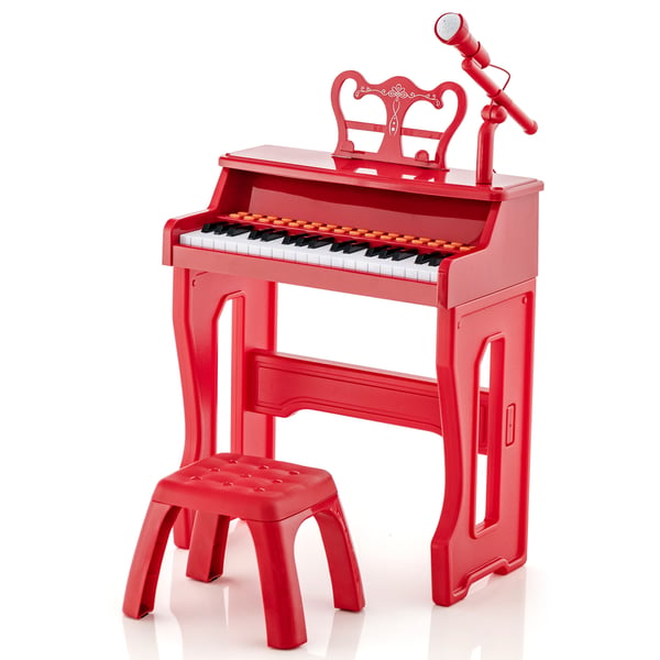 Børneklaver Keyboard, 37 Tangenter Musikklaver med Mikrofon, 40x22.5x49 cm, Rød , Star