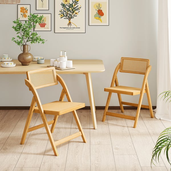 Sammenklappelige stole, Boho Accent Rattan Cane sæt af 2, 56x49x80 cm, Naturfarvet , Star