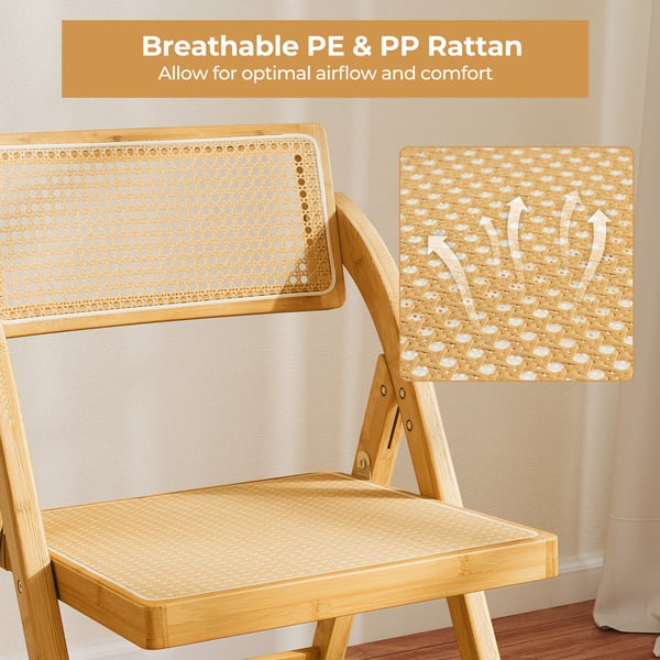 Sammenklappelige stole, Boho Accent Rattan Cane sæt af 2, 56x49x80 cm, Naturfarvet , Star