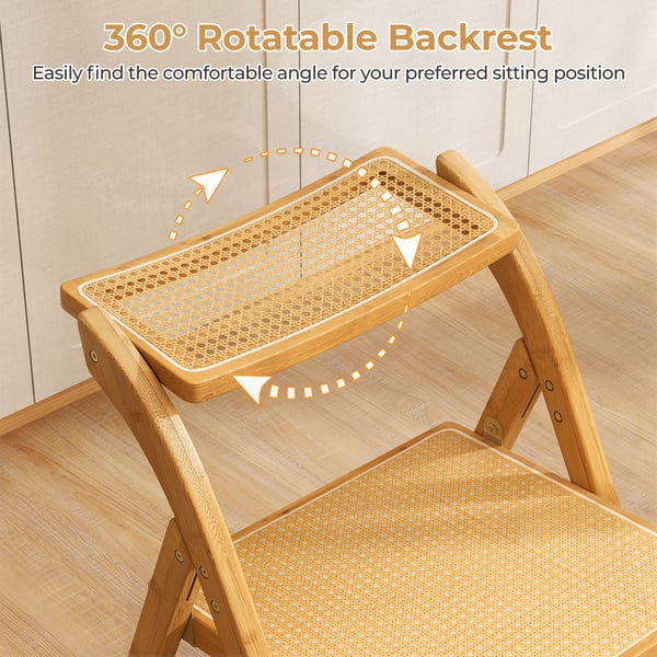 Sammenklappelige stole, Boho Accent Rattan Cane sæt af 2, 56x49x80 cm, Naturfarvet , Star