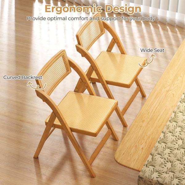 Sammenklappelige stole, Boho Accent Rattan Cane sæt af 2, 56x49x80 cm, Naturfarvet , Star