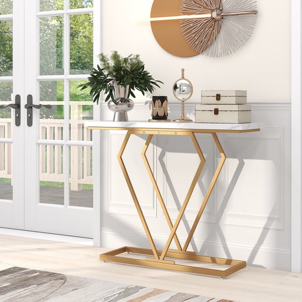 Konsolbord, 39,5"x11,5"x31,5", Hvid og Guld , Star