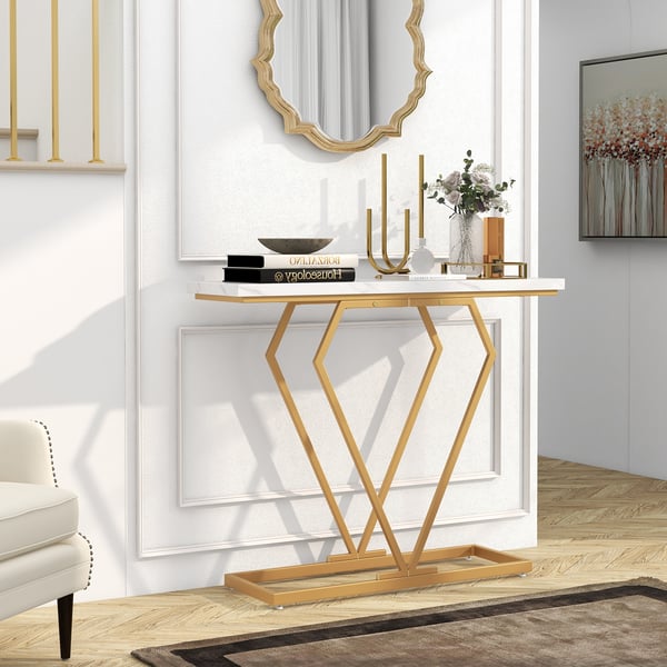 Konsolbord, 39,5"x11,5"x31,5", Hvid og Guld , Star