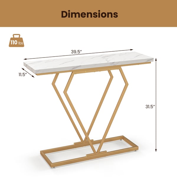 Konsolbord, 39,5"x11,5"x31,5", Hvid og Guld , Star