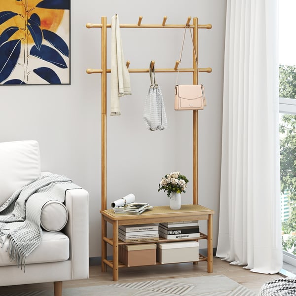 Knagerække med bænk og skoopbevaring, 71x30x170 cm, Brun , Star
