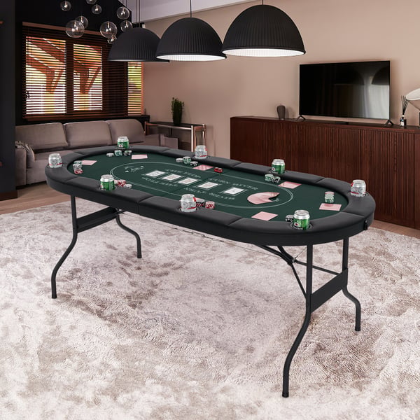 Pokeripöytä, 1,8m taitettava pokeripöytä Blackjack Texas Hold’em -kasinoviihdepeliin, 182x82x75 cm, Vihreä , Star