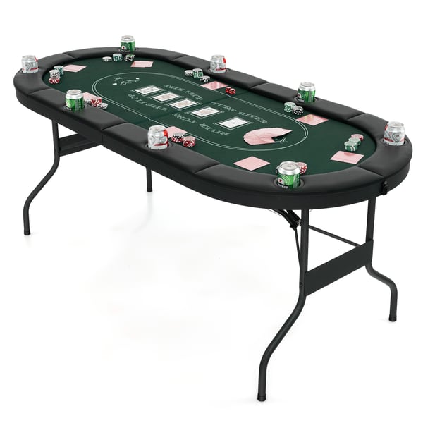 Pokeripöytä, 1,8m taitettava pokeripöytä Blackjack Texas Hold’em -kasinoviihdepeliin, 182x82x75 cm, Vihreä , Star