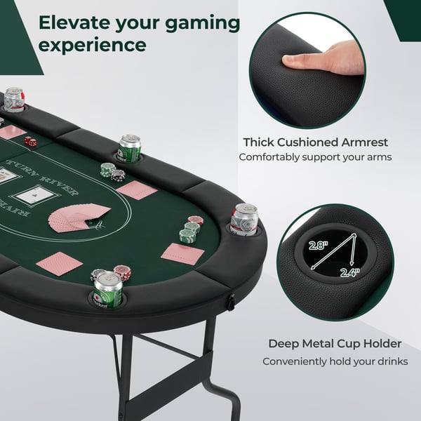 Pokeripöytä, 1,8m taitettava pokeripöytä Blackjack Texas Hold’em -kasinoviihdepeliin, 182x82x75 cm, Vihreä , Star