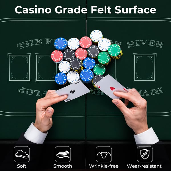 Pokeripöytä, 1,8m taitettava pokeripöytä Blackjack Texas Hold’em -kasinoviihdepeliin, 182x82x75 cm, Vihreä , Star