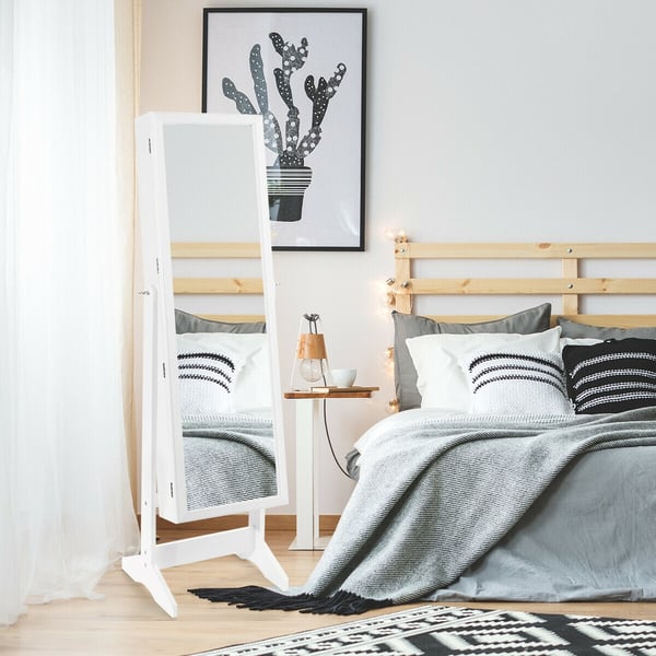 Smykkeskab med spejl og skab, 41×37×146 cm, hvid , Star