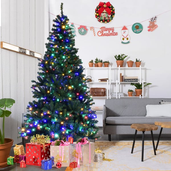 Kunstig juletræ, 210 cm, Farverig og varm hvid , Star