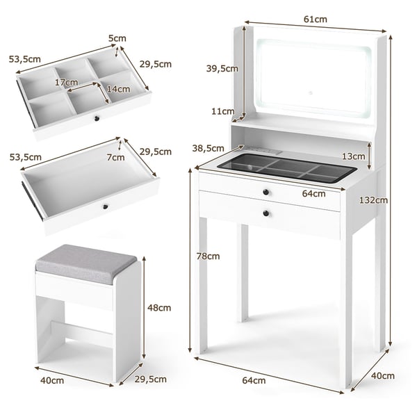Toiletbord, 64x40x132 cm, Hvid , Star