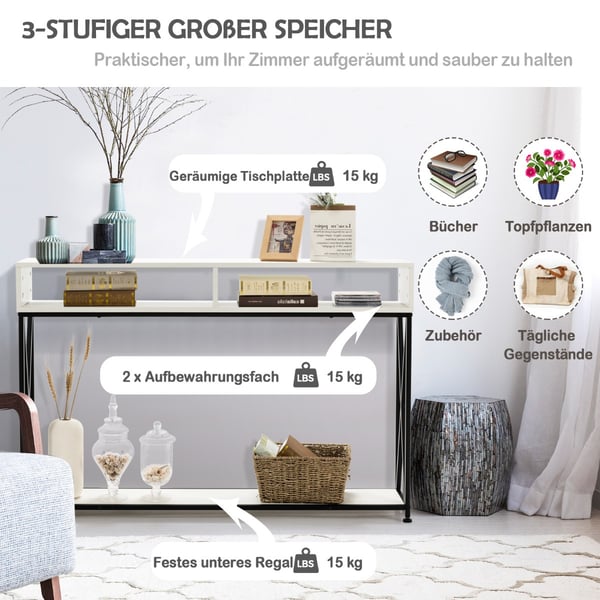 Konsolbord, 119×23×79 cm, Hvid/Sort/Brun , Star