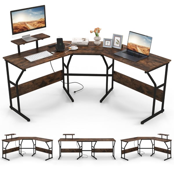 L-formet skrivebord, 148x148x91 cm, Brun , Star