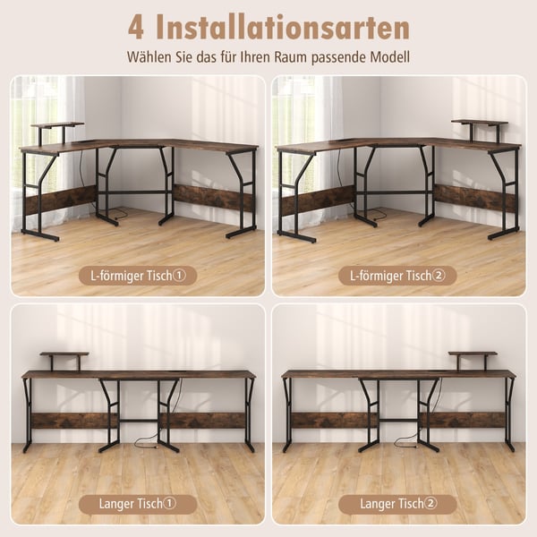L-formet skrivebord, 148x148x91 cm, Brun , Star
