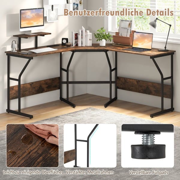 L-formet skrivebord, 148x148x91 cm, Brun , Star