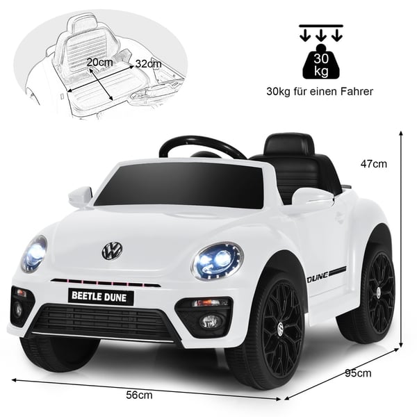 Børnebil, VW Beetle, 94x55.5x47 cm, Hvid , Star