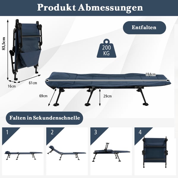 Sammenklappelig campingkøje, 194x64x29 cm, grå , Star