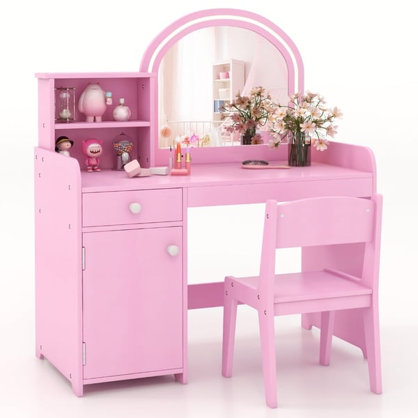 Sminkbord och Stolsset, 31,5" x 16" x 37", Rosa , Star