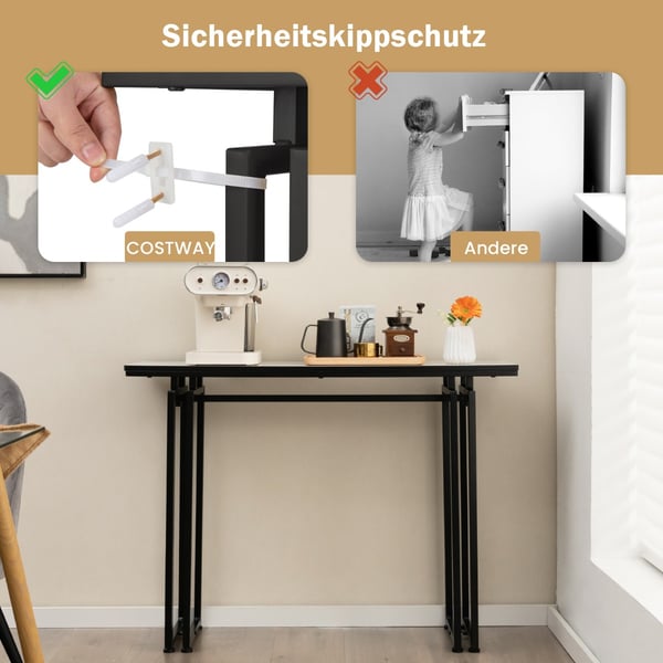 Konsolbord, 110cm Faux Marmor Konsolbord med Stærke Metalben-Sort, 43.5"x12"x32", Hvid + Guld , Star