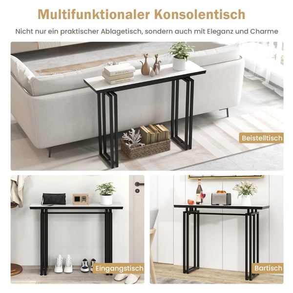 Konsolbord, 110cm Faux Marmor Konsolbord med Stærke Metalben-Sort, 43.5"x12"x32", Hvid + Guld , Star