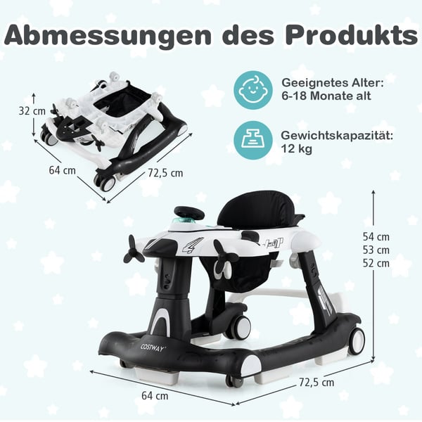 Baby Walker, 72,5x64x52/53/54 cm, Grå , Star