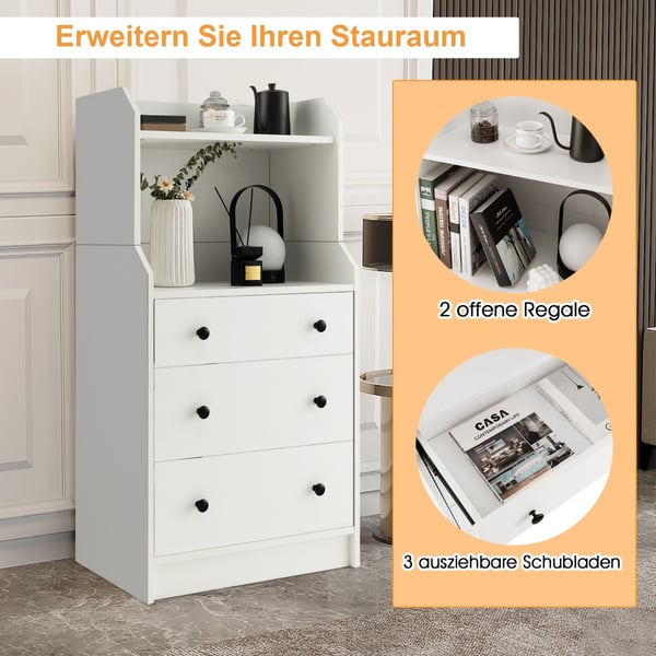 3 Skuffe Kommode med Hylder, 58x36x111 cm, Hvid , Star