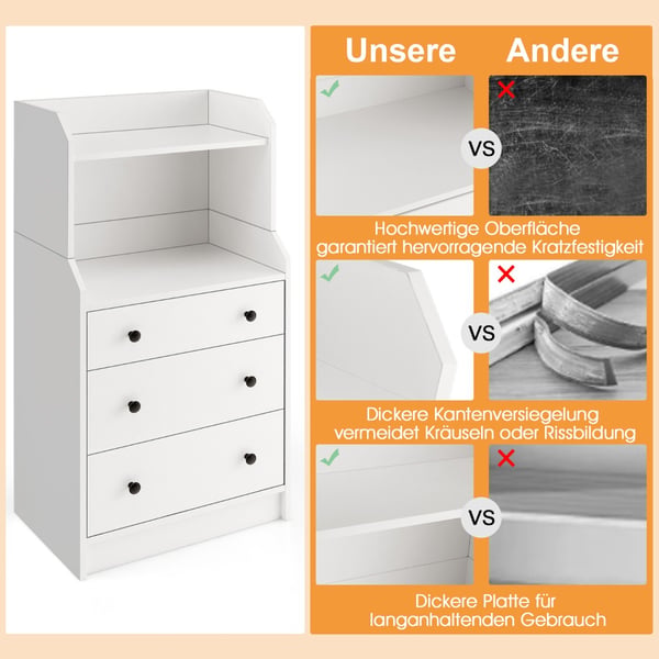 3 Skuffe Kommode med Hylder, 58x36x111 cm, Hvid , Star