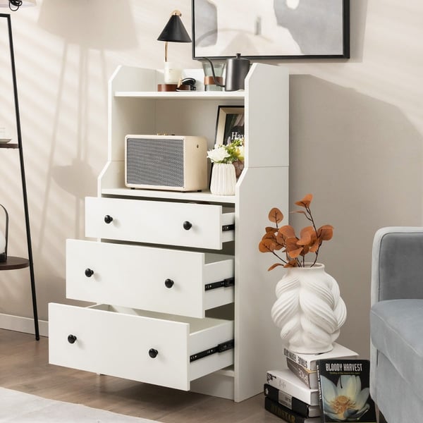 3 Skuffe Kommode med Hylder, 58x36x111 cm, Hvid , Star