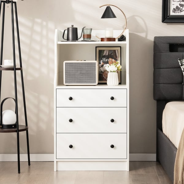 3 Skuffe Kommode med Hylder, 58x36x111 cm, Hvid , Star