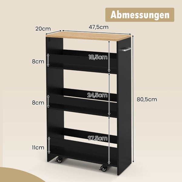 Rullende Opbevaringsvogn, 47,5x20x80,5 cm, Sort , Star